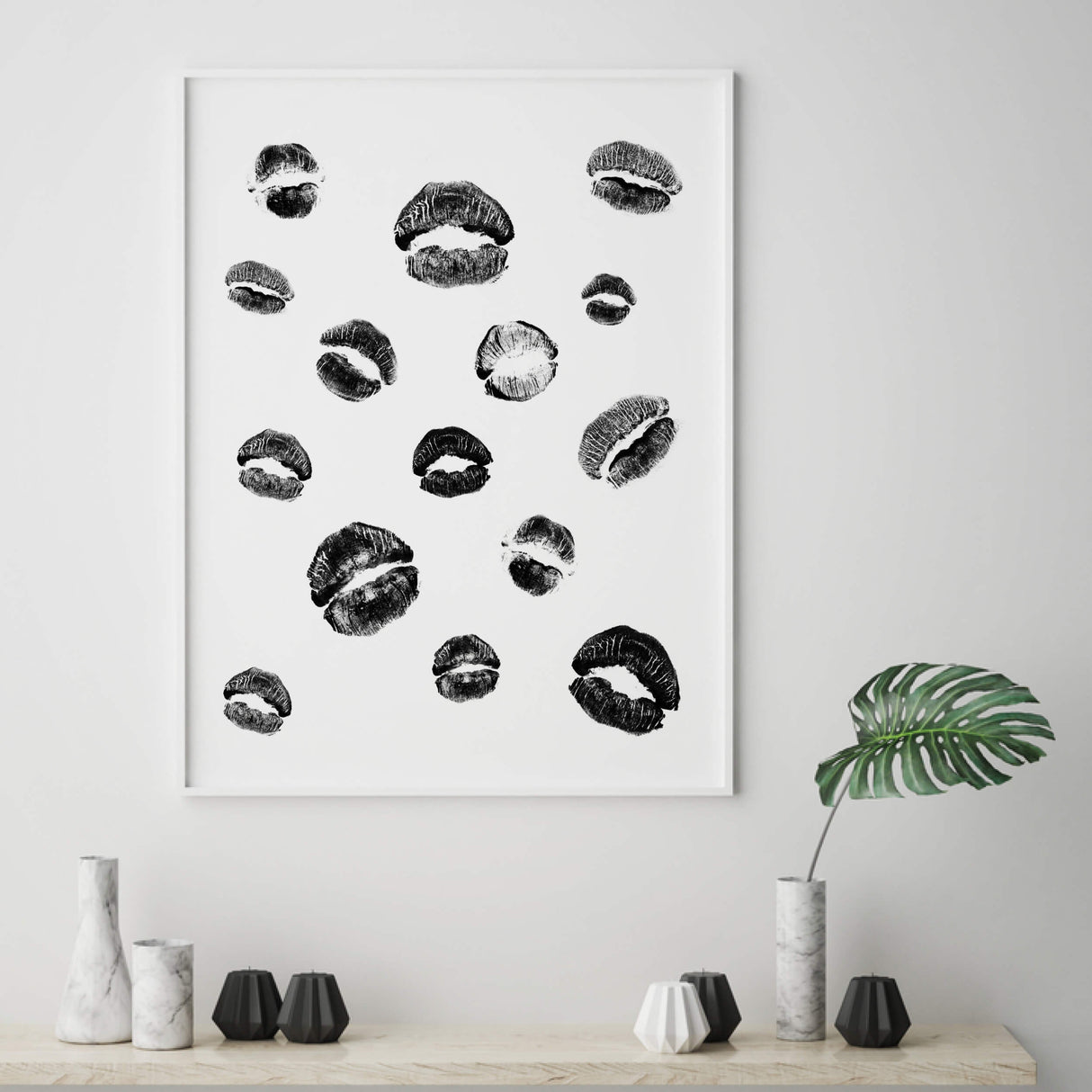 Black kisses print for fashion home decor, love home decor, valentine's day home decor.