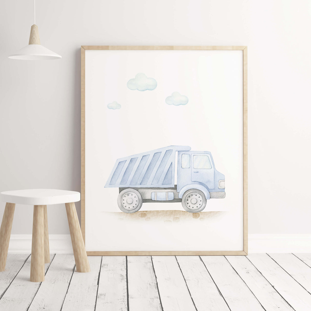 Light blue dump truck printable for toddler and baby boys room decor.