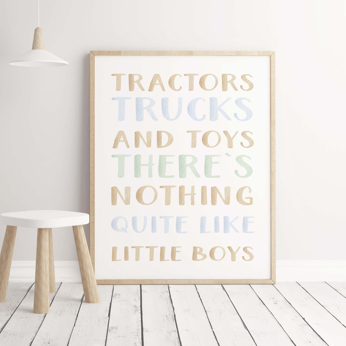 Construction vehicle print with quote for toddler and boys room decor.