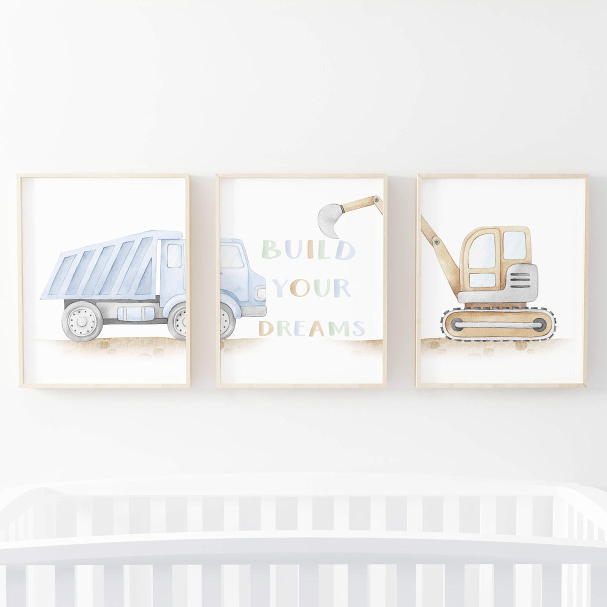 Set of 3 vehicle printable with build your dreams for toddler and baby boys room decor