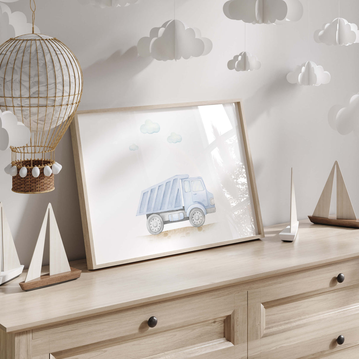 Construction Vehicle Nursery Prints - Blue - Green - Brown - Horizontal - Set of 8