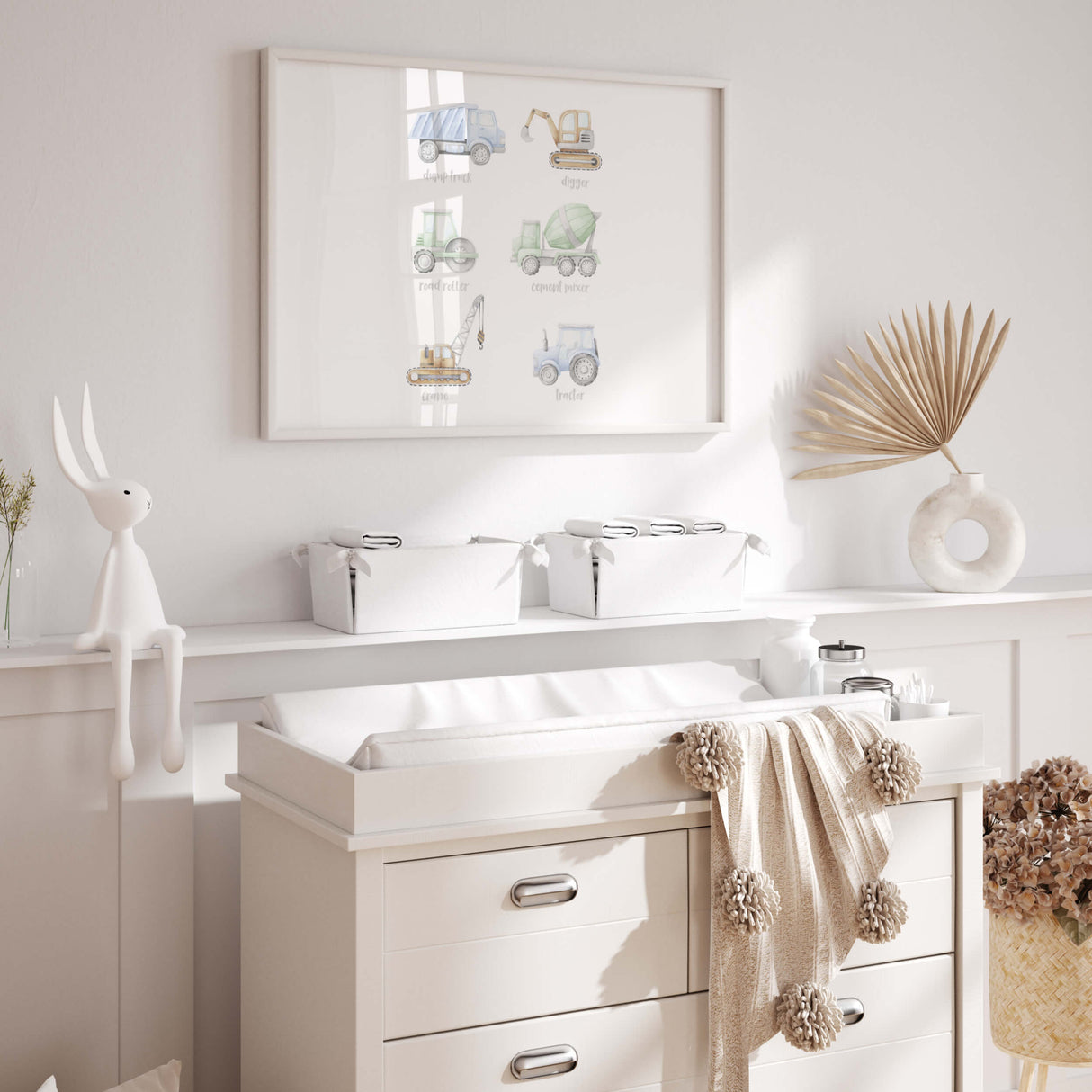 Construction Vehicle Nursery Prints - Blue - Green - Brown - Horizontal - Set of 8