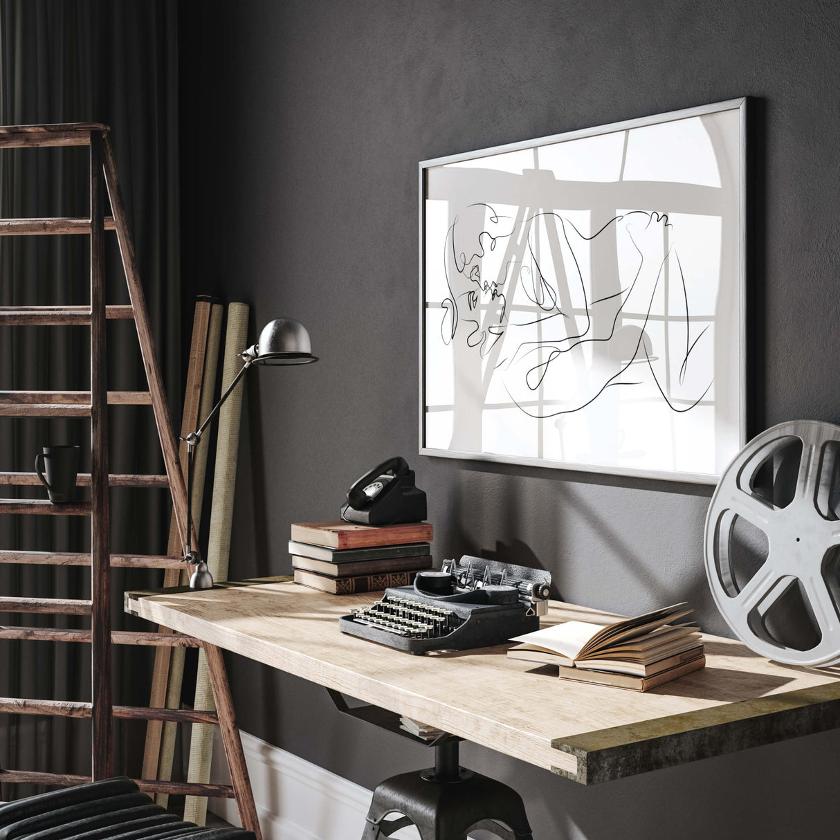 Sexy couple line art print for minimal home decor, bedroom decor, living room decor.