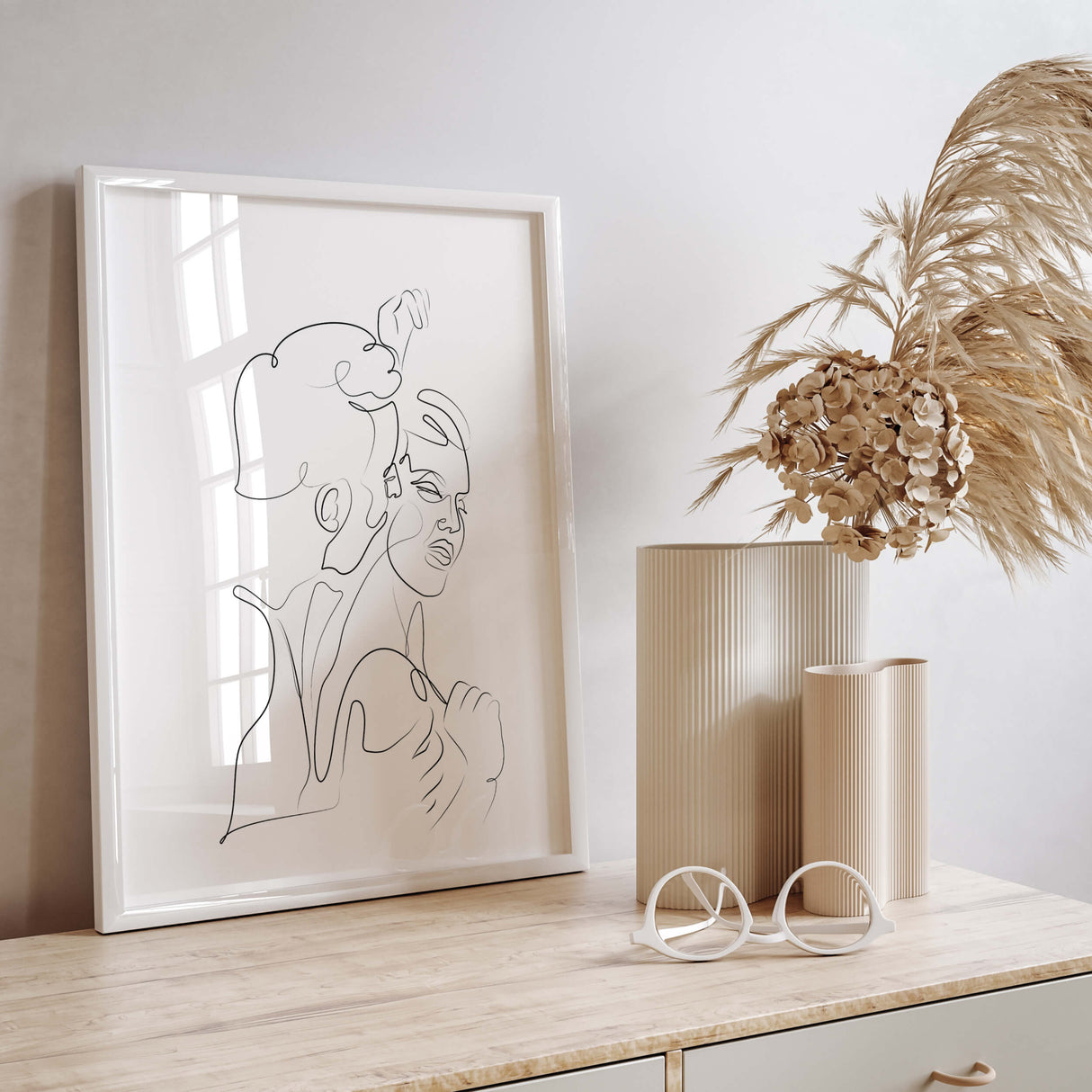 Man kisses woman's neck line art print for black and white minimalist home decor, bedroom decor, livingroom decor, sex home decor.