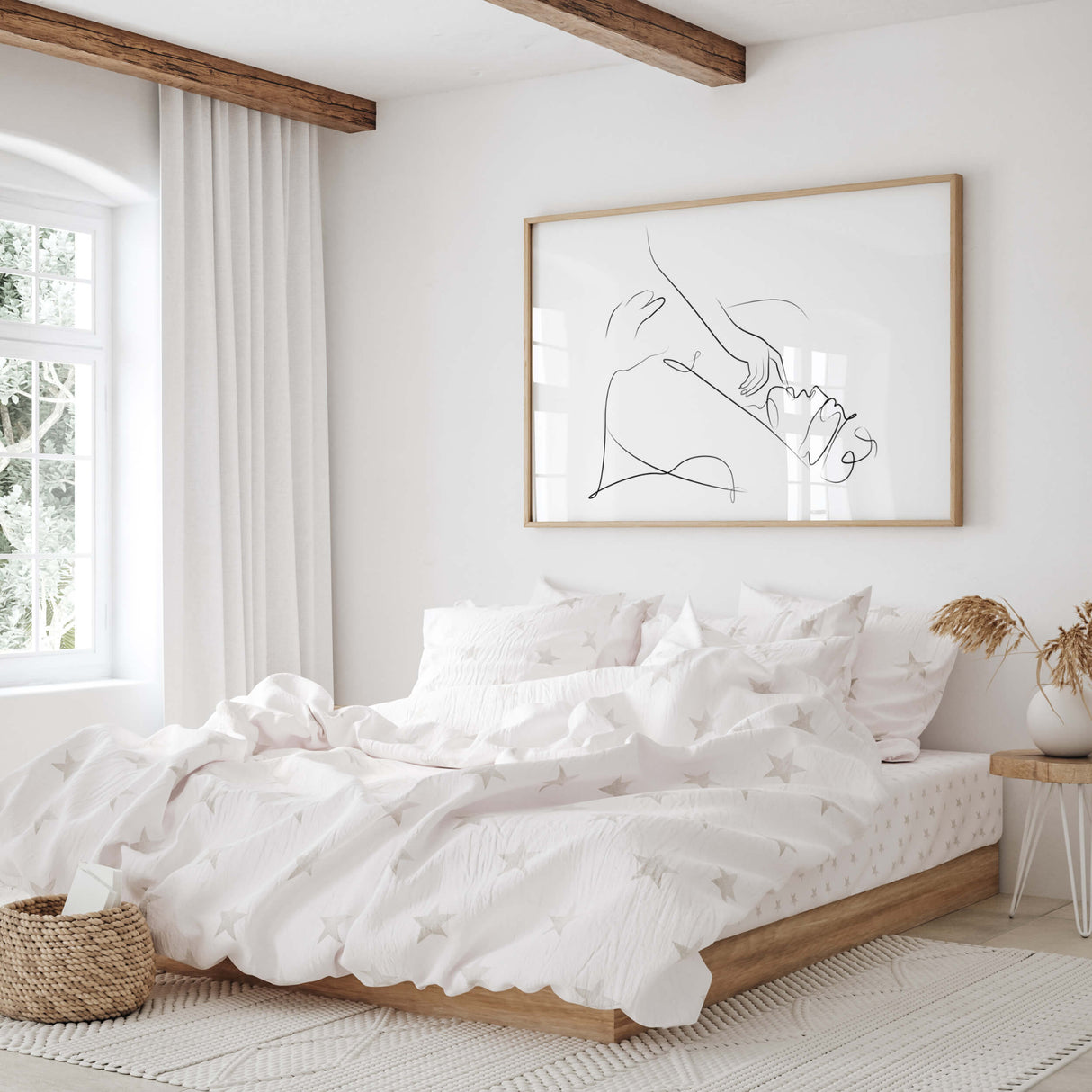 Man licks woman, woman is on top line art print for minimalist home decor, bedroom, living room decor.