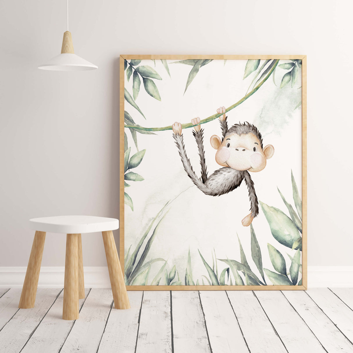 Watercolor safari animals print for gender neutral nursery decor, baby boys room decor, toddler room decor, girls room decor, animals:monkey.