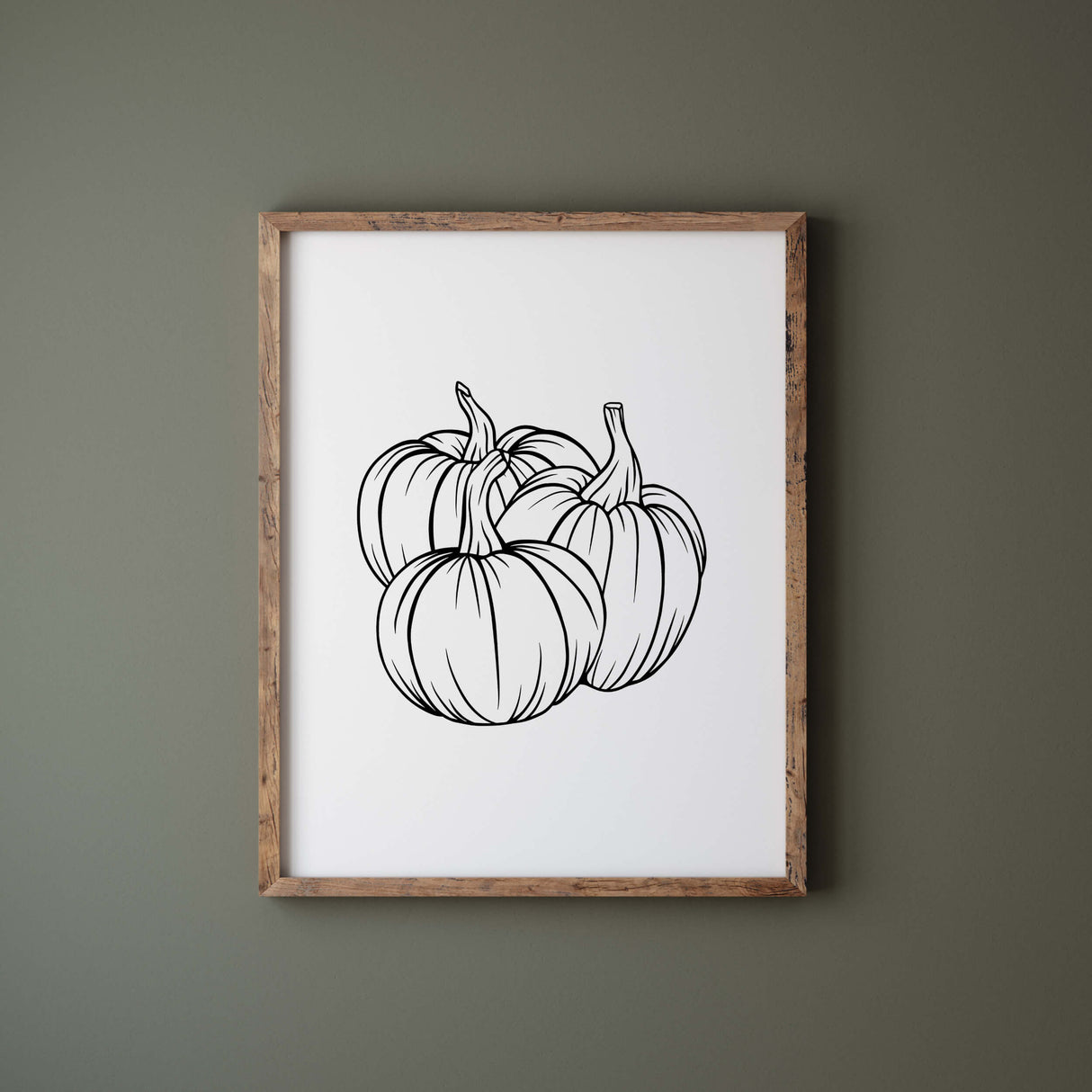 Line art fall print with pumpkins for minimalist autumn home decor.