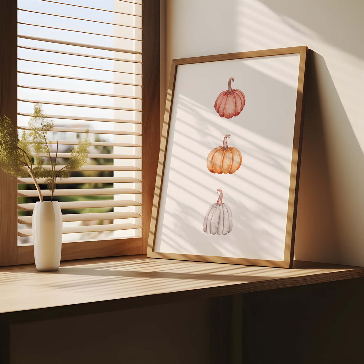 Watercolor pumpkin print for neutral home decor