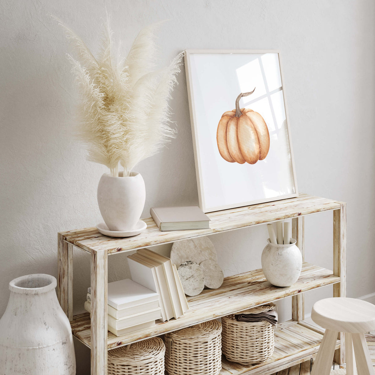 Watercolor orange pumpkin  print for boho halloween decor