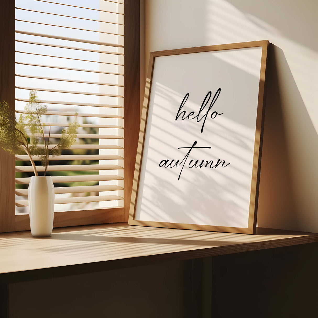 hello autumn quote for minimalist autumn home decor.
