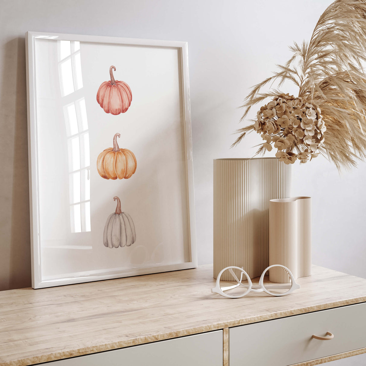 Watercolor pumpkin print for elegant home decor