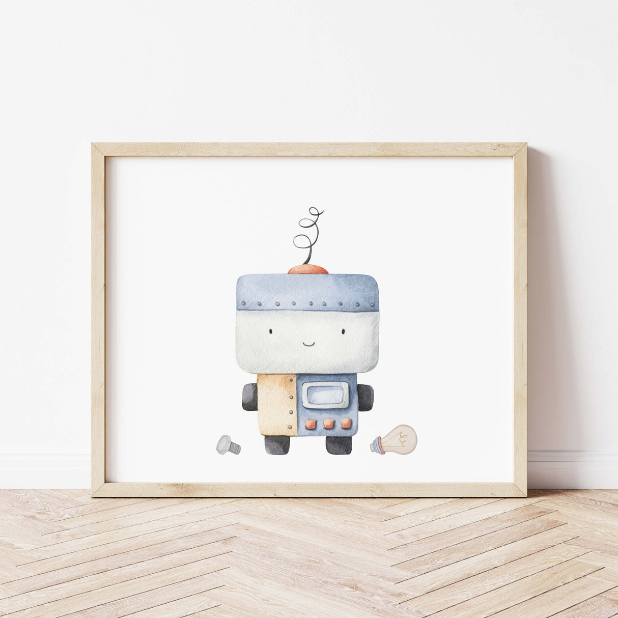 Set of 3 watercolor robot printable for boys room decor, toddler room decor, robot nursery decor.