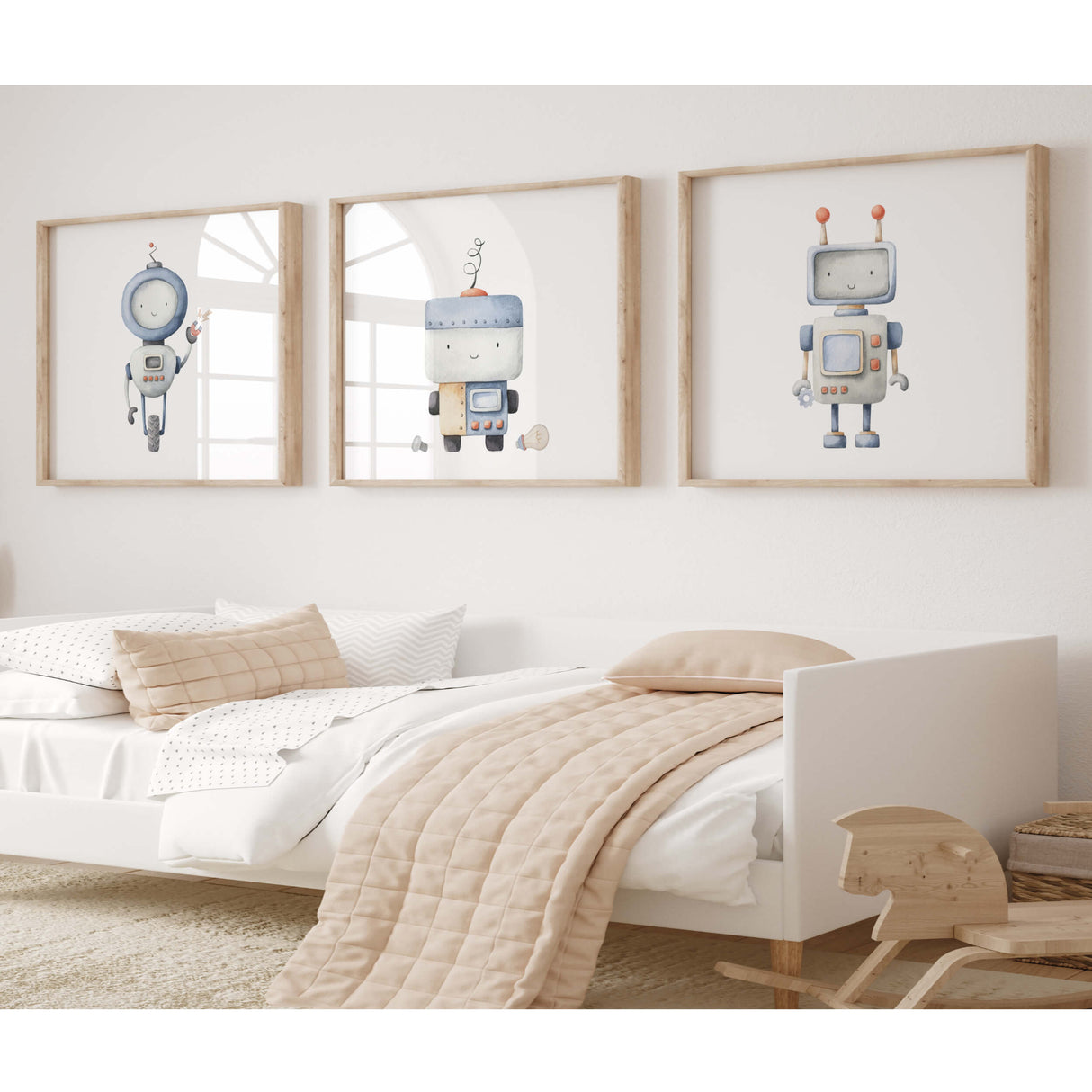Set of 3 watercolor robot print for boys room decor, toddler room decor, robot nursery decor.