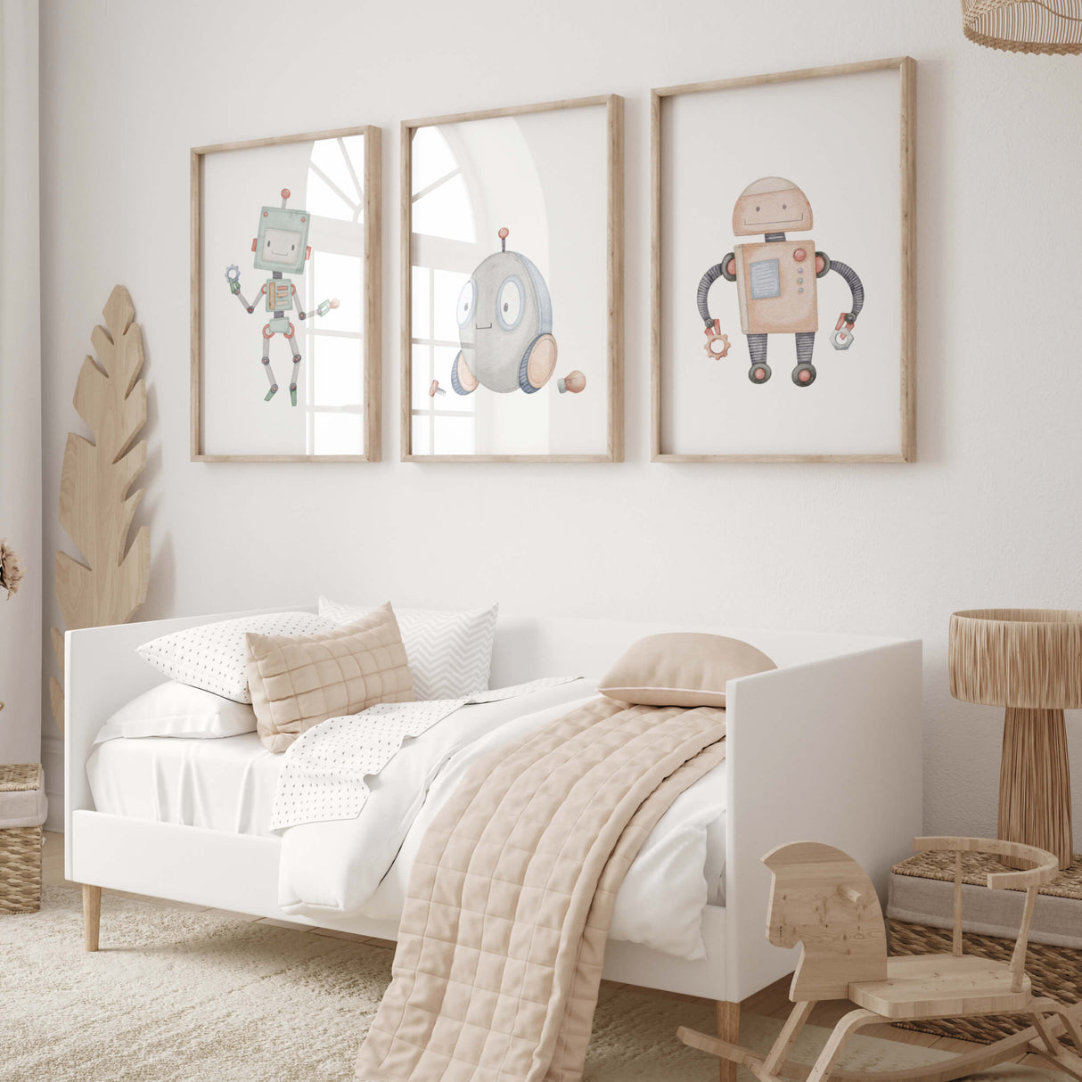 Watercolor cute robot printable for kids room decor.