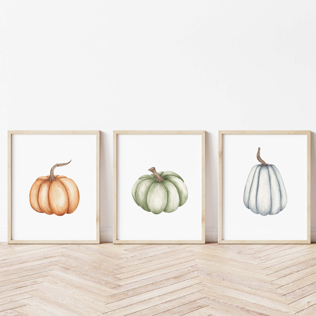 Watercolor pumpkin print for boho autumn neutral decor