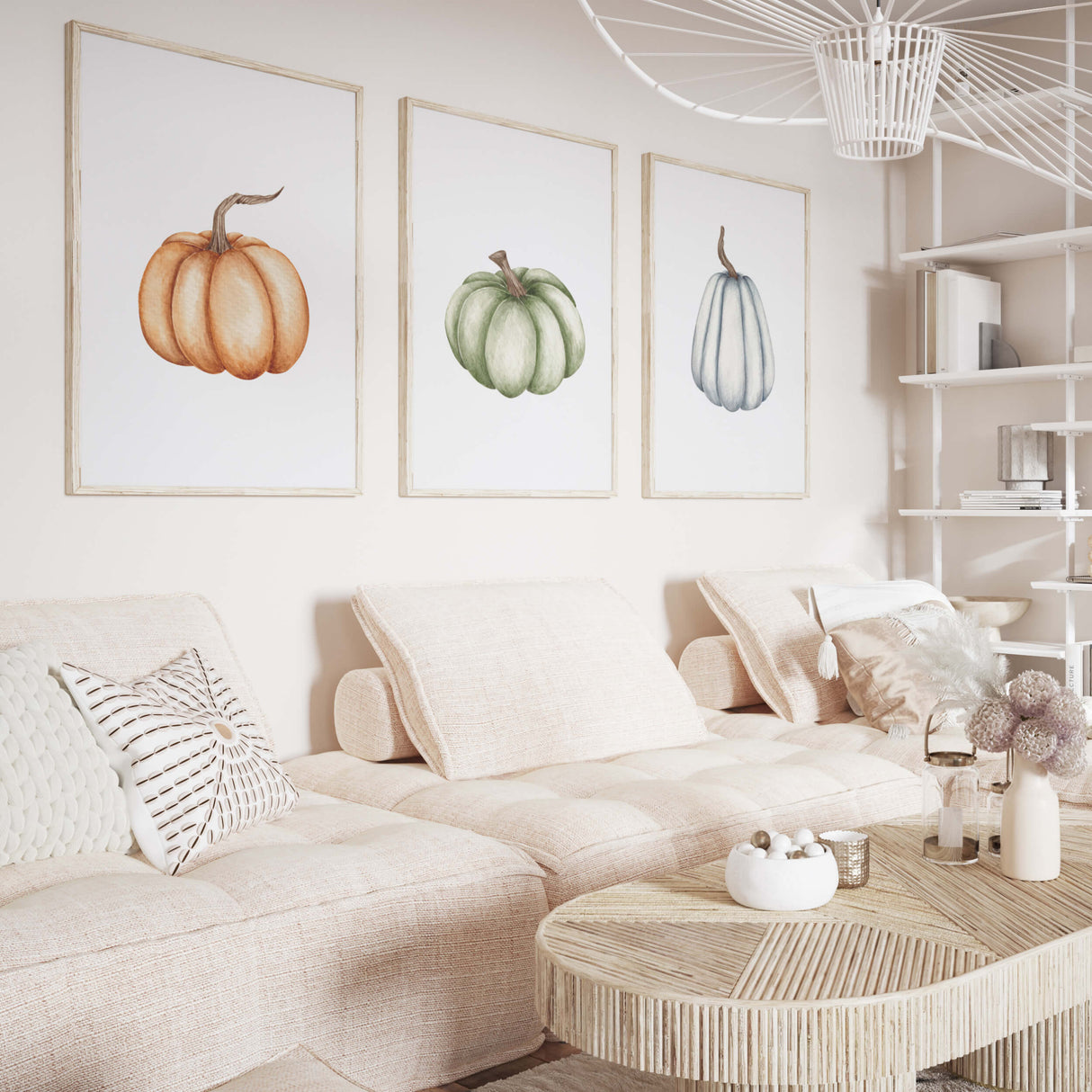 Set of 3 watercolor pumpkin  print for boho autumn decor