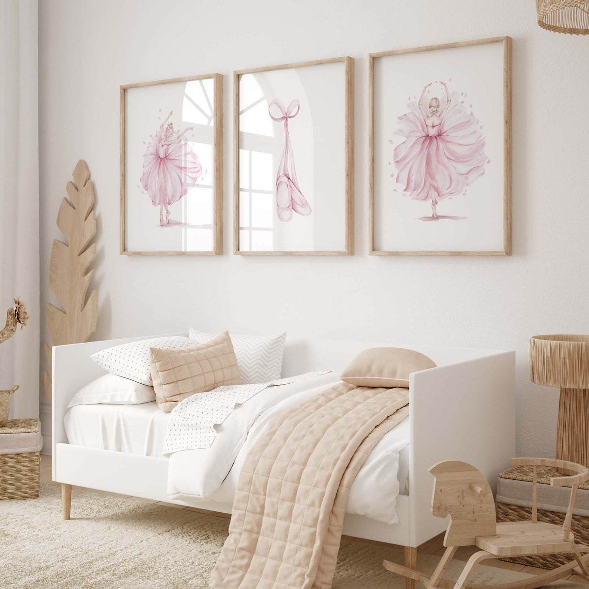 Set of 3 watercolor pink ballerina poster for girls nursery decor.