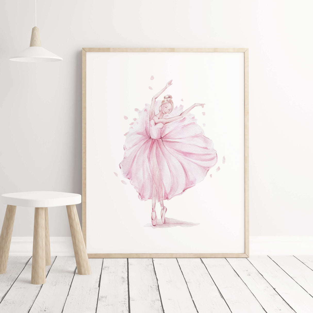 Watercolor pink ballerina poster for girls room decor