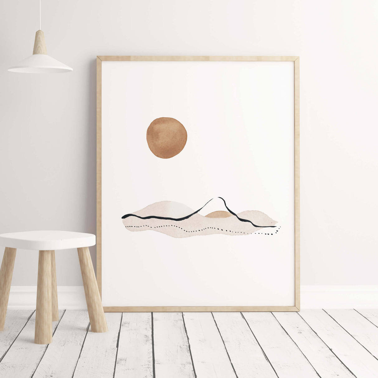 Watercolor abstract landscape and botanical printable in beige, brown, black colors for neutral home decor, beige home decor, abstract home decor