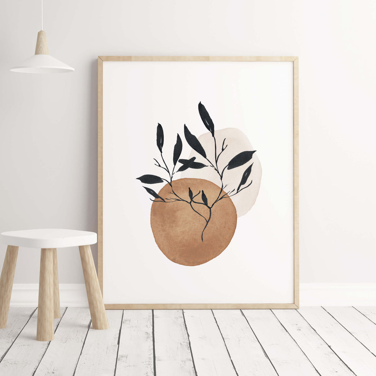 Watercolor abstract landscape and botanical printable in beige, brown, black colors for neutral home decor, beige home decor, abstract home decor