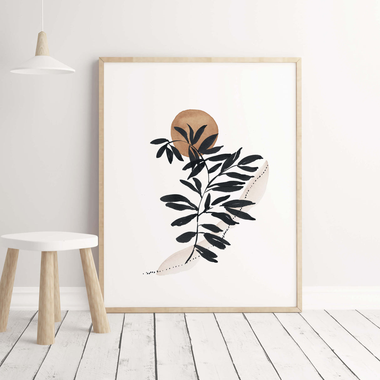 Watercolor abstract landscape and botanical printable in beige, brown, black colors for neutral home decor, beige home decor, abstract home decor