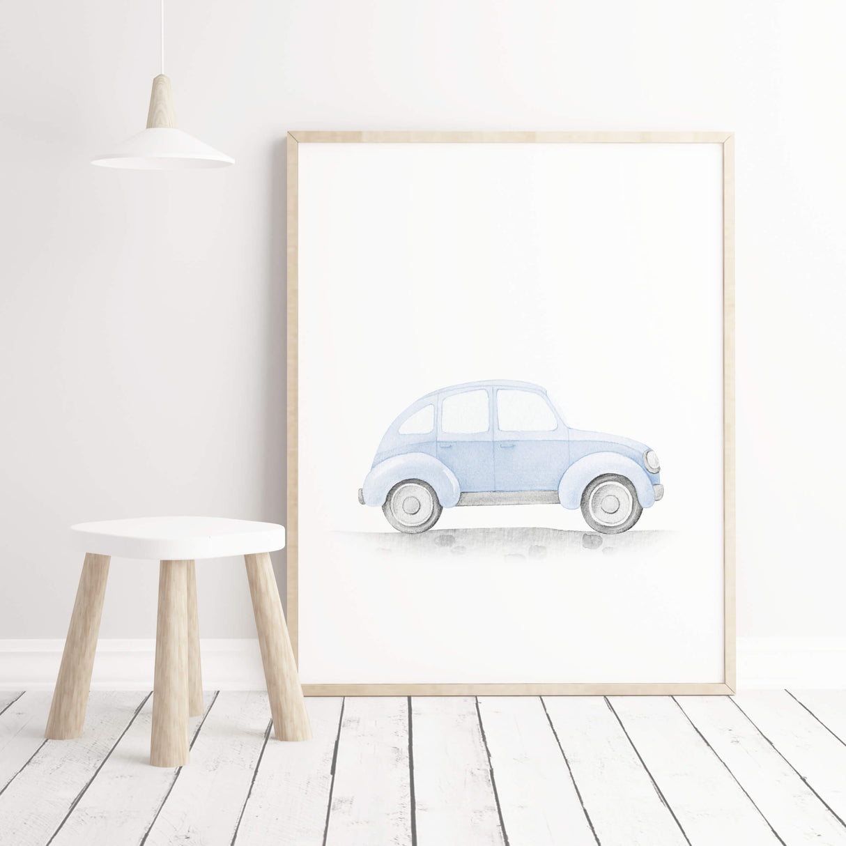 Watercolor blue vintage cars printable for baby boys room decor, toddler room decor, blue gray nursery decor.