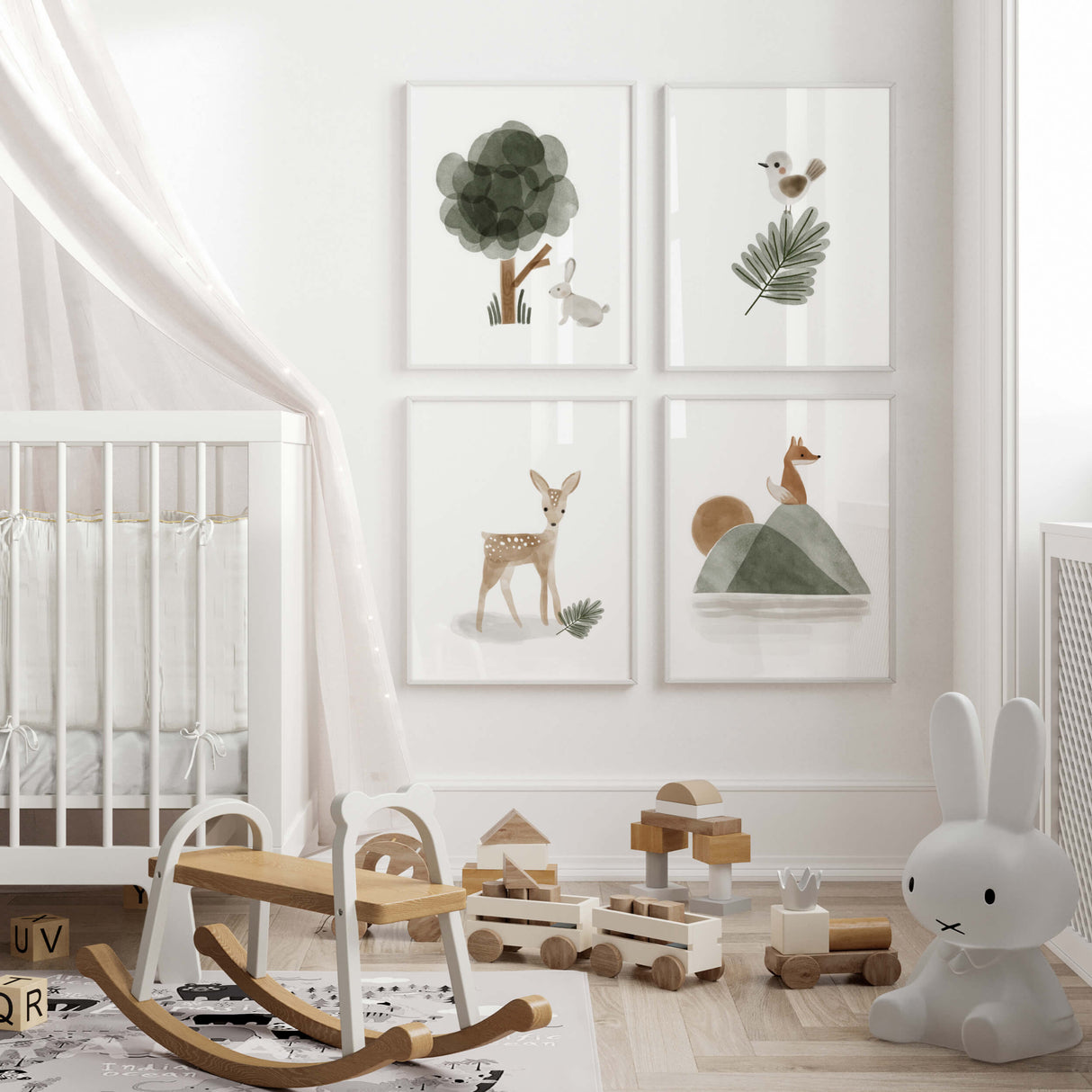 Watercolor boho woodland print for boho gender neutral nursery decor.