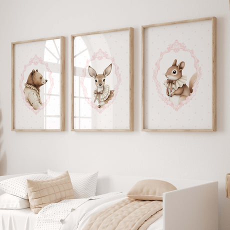 Watercolor pink beige vintage deer with pink polka dots background poster for baby girls room decro, victorian nursery decor, pink nursery decor, rococo nursery decor, luxury nursery decor, baroque nursery decor.