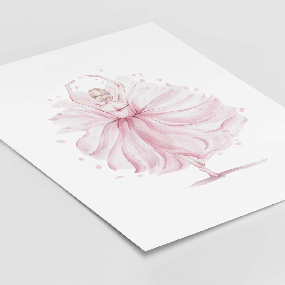 Watercolor pink ballett poster for girls room decor.