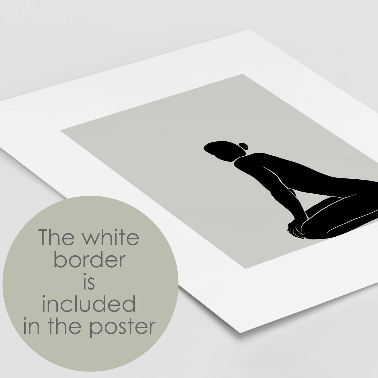 Abstract black woman silhouette poster with sage green background for minimalist home decor, black and sage green home decor, abstract home decor.