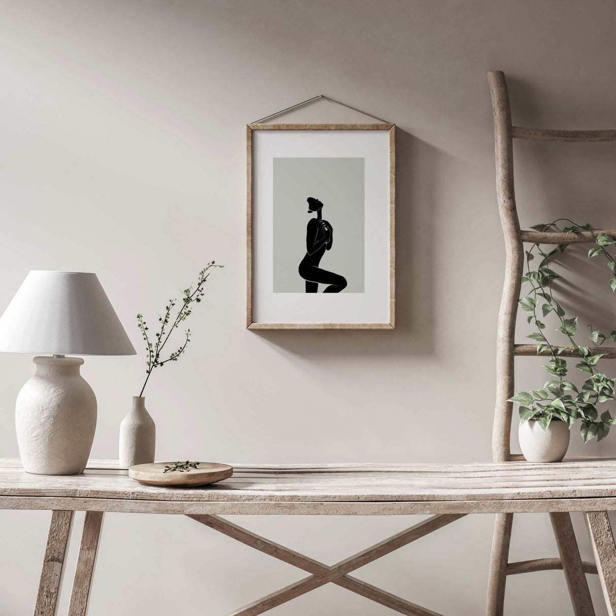 Abstract silhouette of naked female bodies print with sage green background for minimalist home decor, black and sage green home decor, abstract home decor.