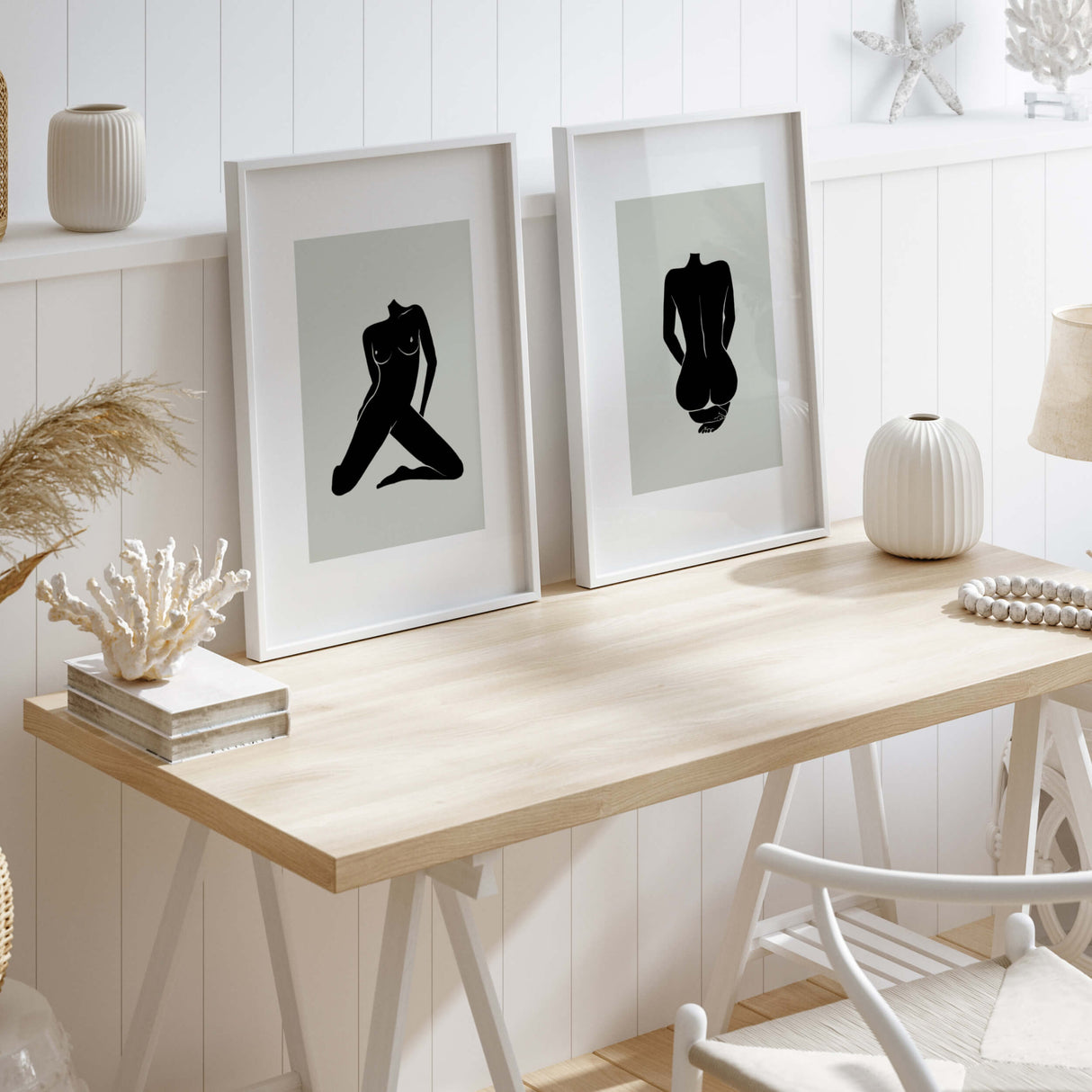 Abstract silhouette of naked woman bodies print with sage green background for minimalist home decor, black and sage green home decor, abstract home decor.