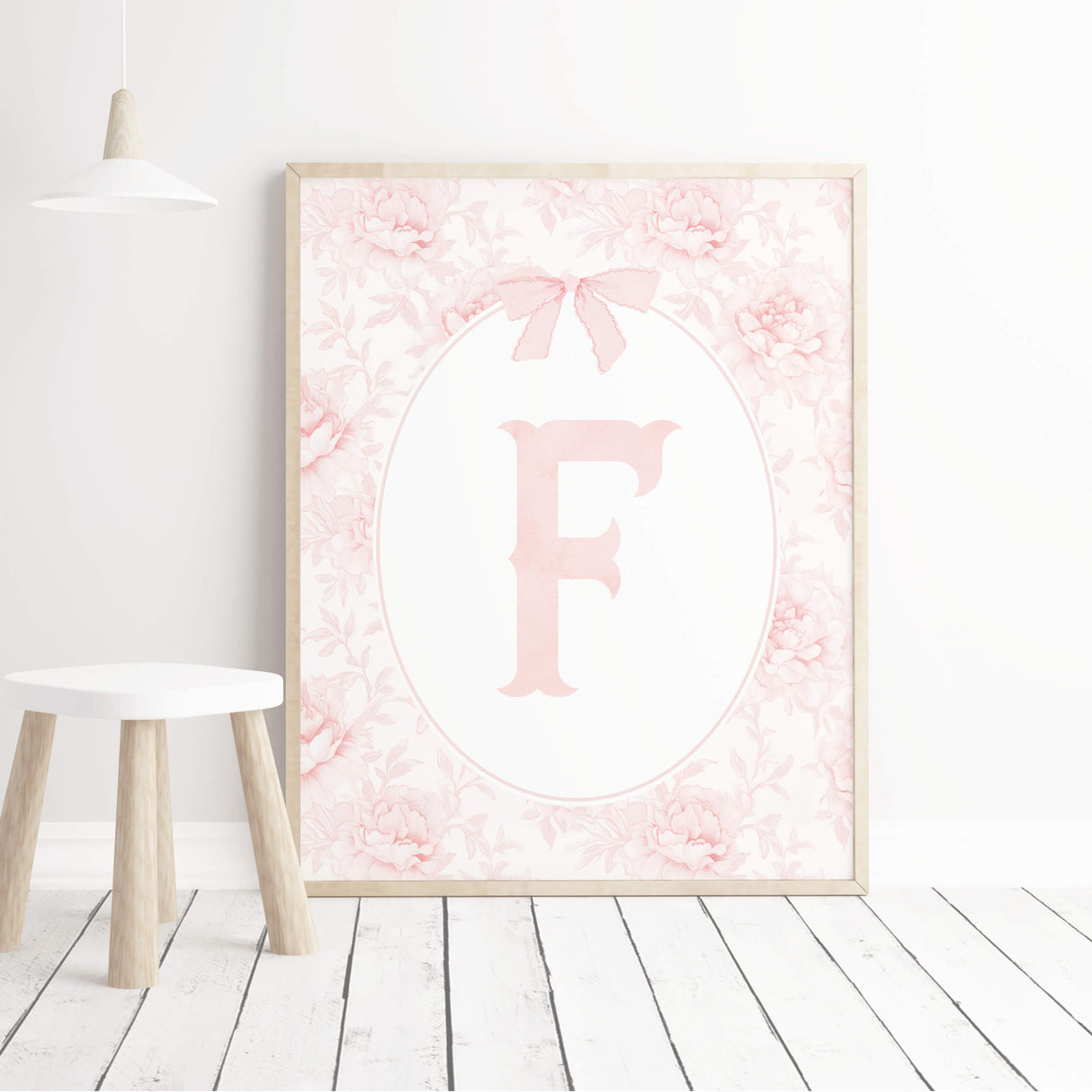 Romantic vintage rose initial letter printable nursery decor for baby girl room