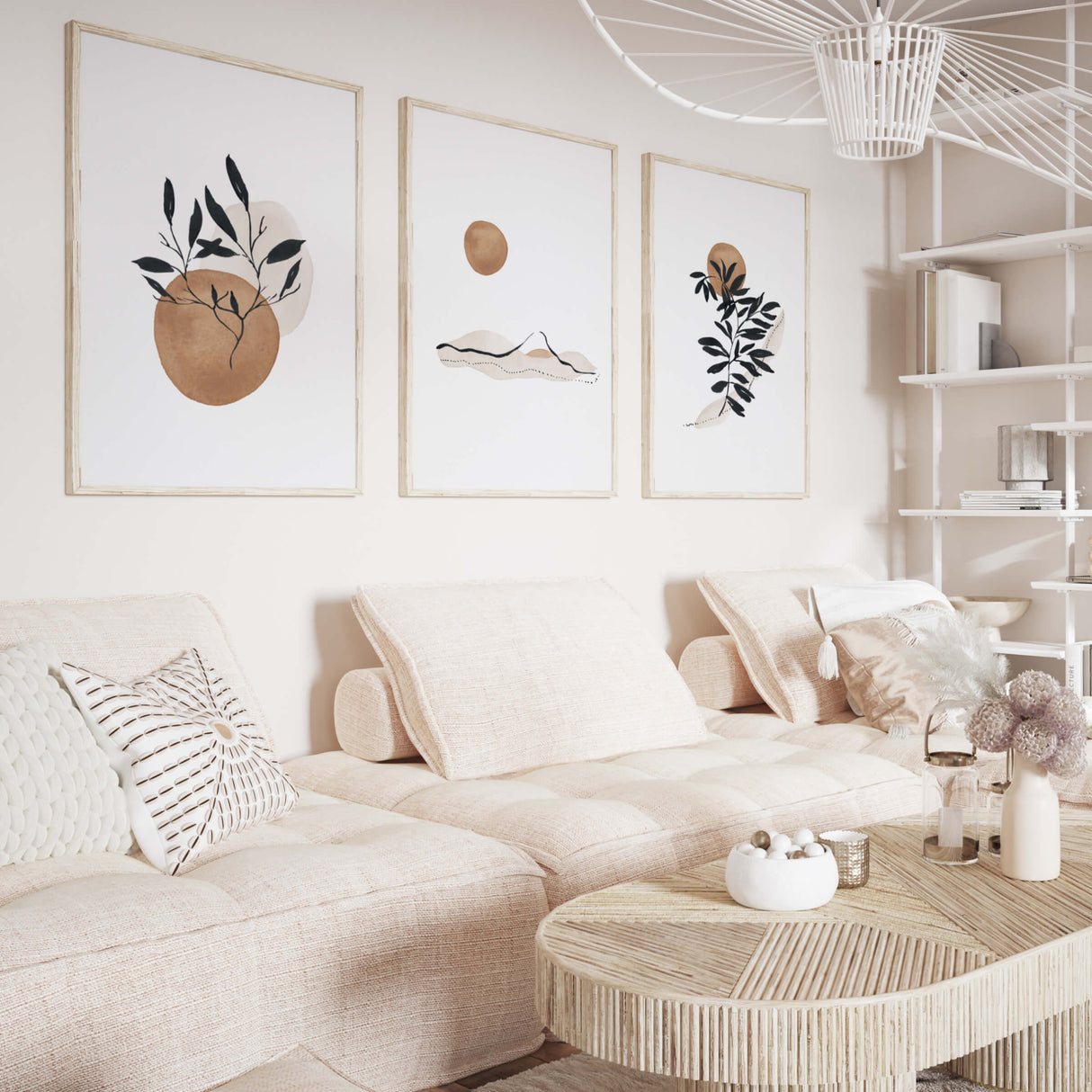 Watercolor abstract landscape and botanical print in beige, brown, black colors for neutral home decor, beige home decor, abstract home decor