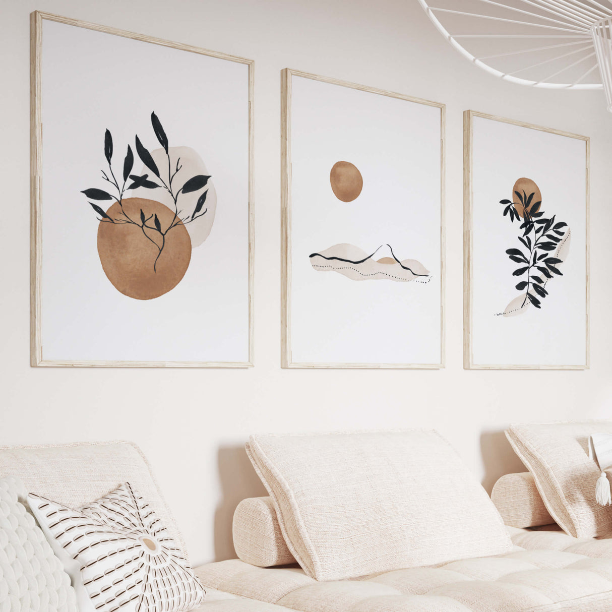 Watercolor abstract landscape and botanical printable in beige, brown, black colors for neutral home decor, beige home decor, abstract home decor