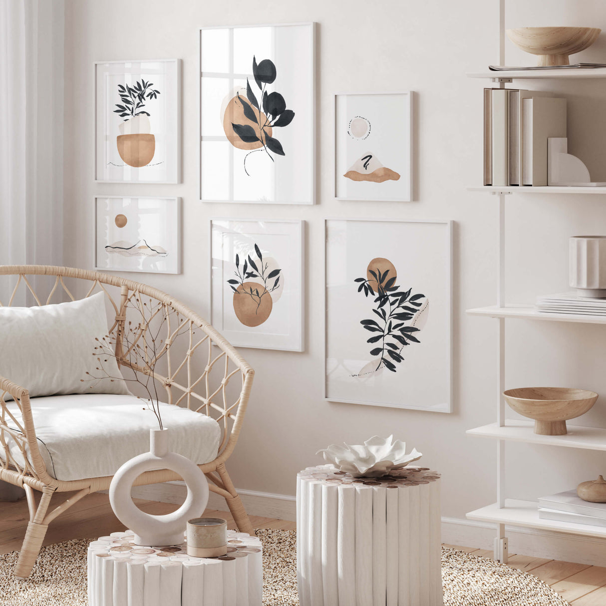 Abstract Landscape and Botanical Prints - Brown - Beige - Black - Set of 6