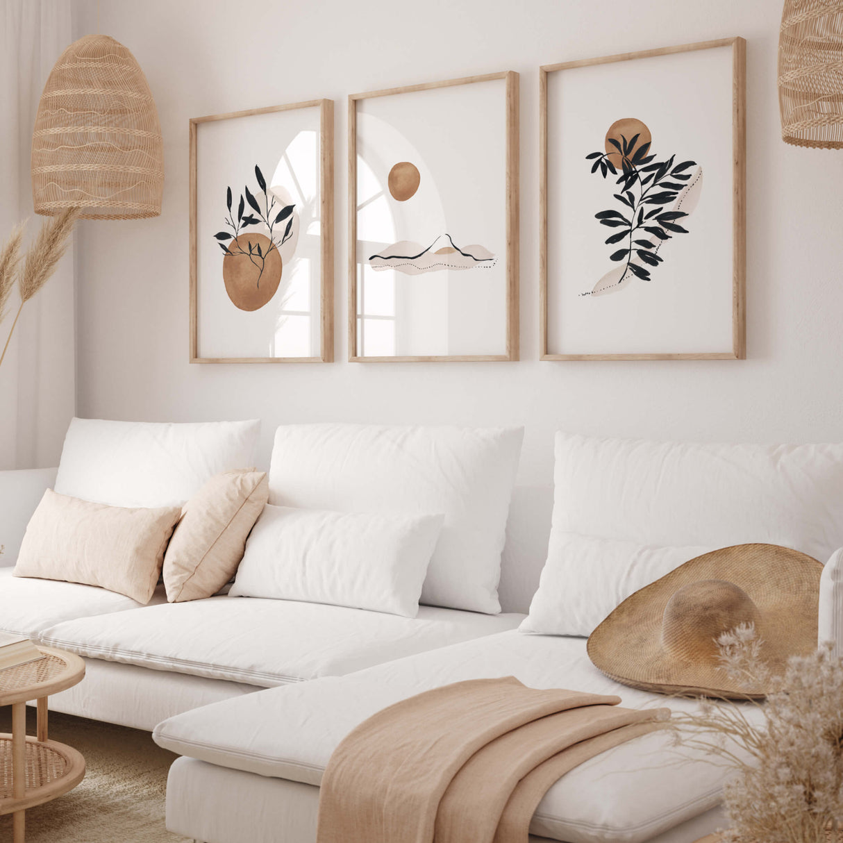 Watercolor abstract landscape and botanical printable in beige, brown, black colors for neutral home decor, beige home decor, abstract home decor