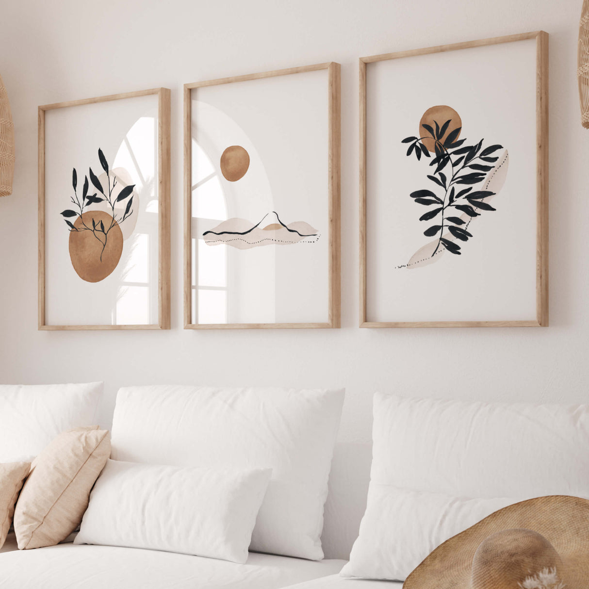 Watercolor abstract landscape and botanical printable in beige, brown, black colors for neutral home decor, beige home decor, abstract home decor