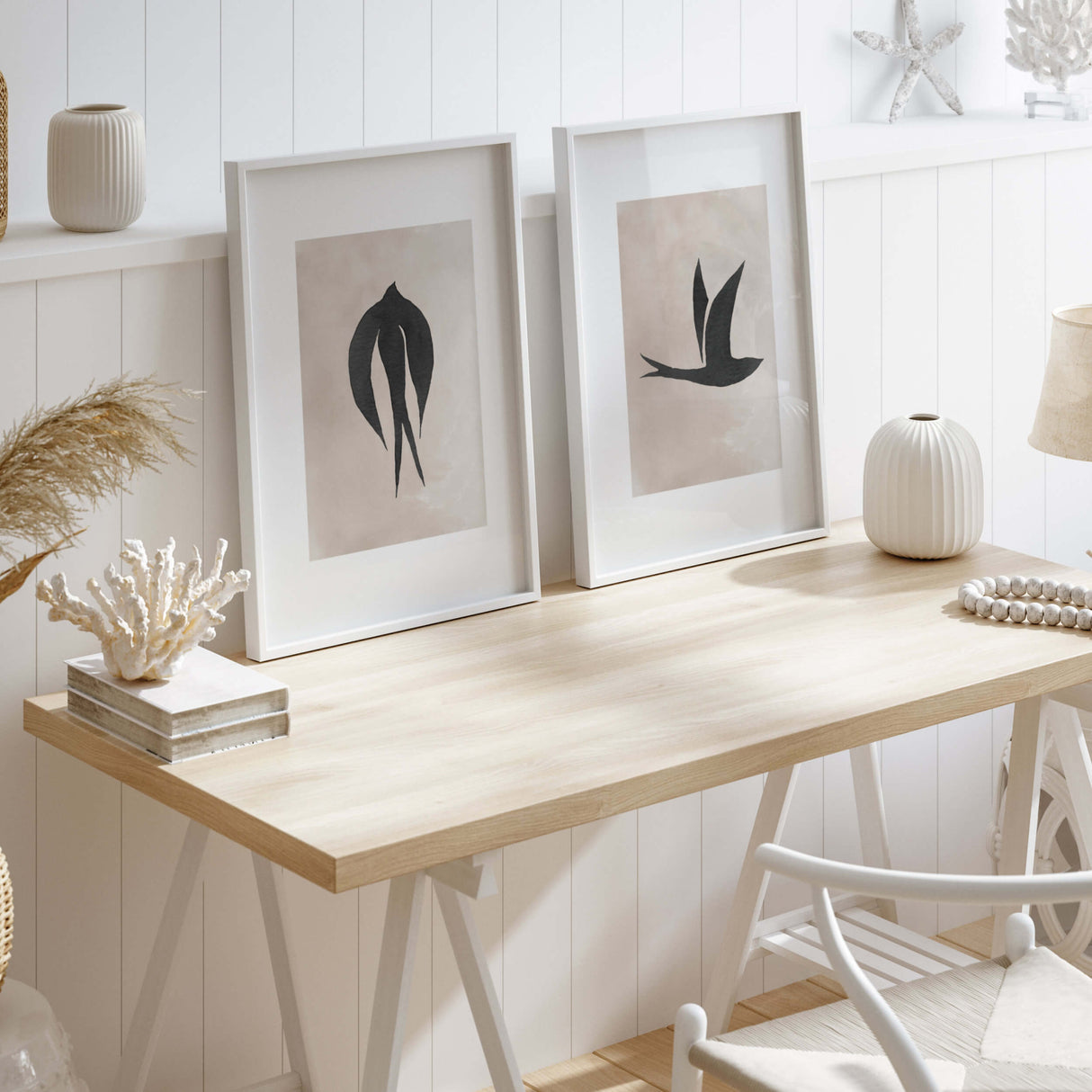 Set of 3 watercolor wabi-sabi black bird printable with beige background for wabi sabi home decor, minimalist home decor, beige home decor