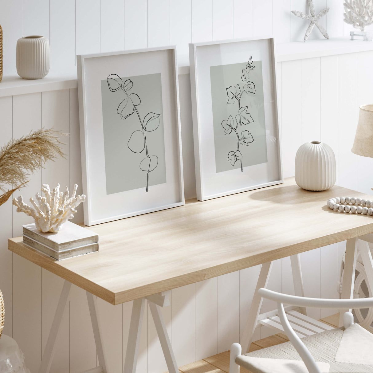 Abstract flower line art prints with sage green background for neutral home decor, abstract home decor, modern home decor, scandinavian home decor.