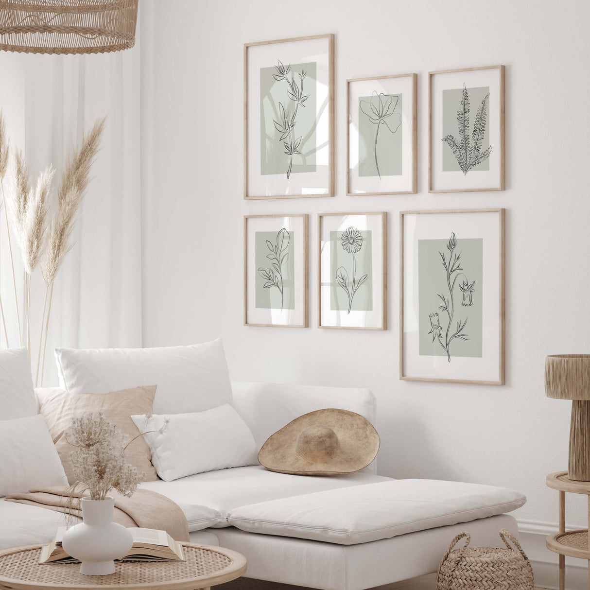 Abstract flower line art print with sage green background for neutral home decor, abstract home decor, modern home decor, scandinavian home decor, boho home decor, white home decor, beige home decor.