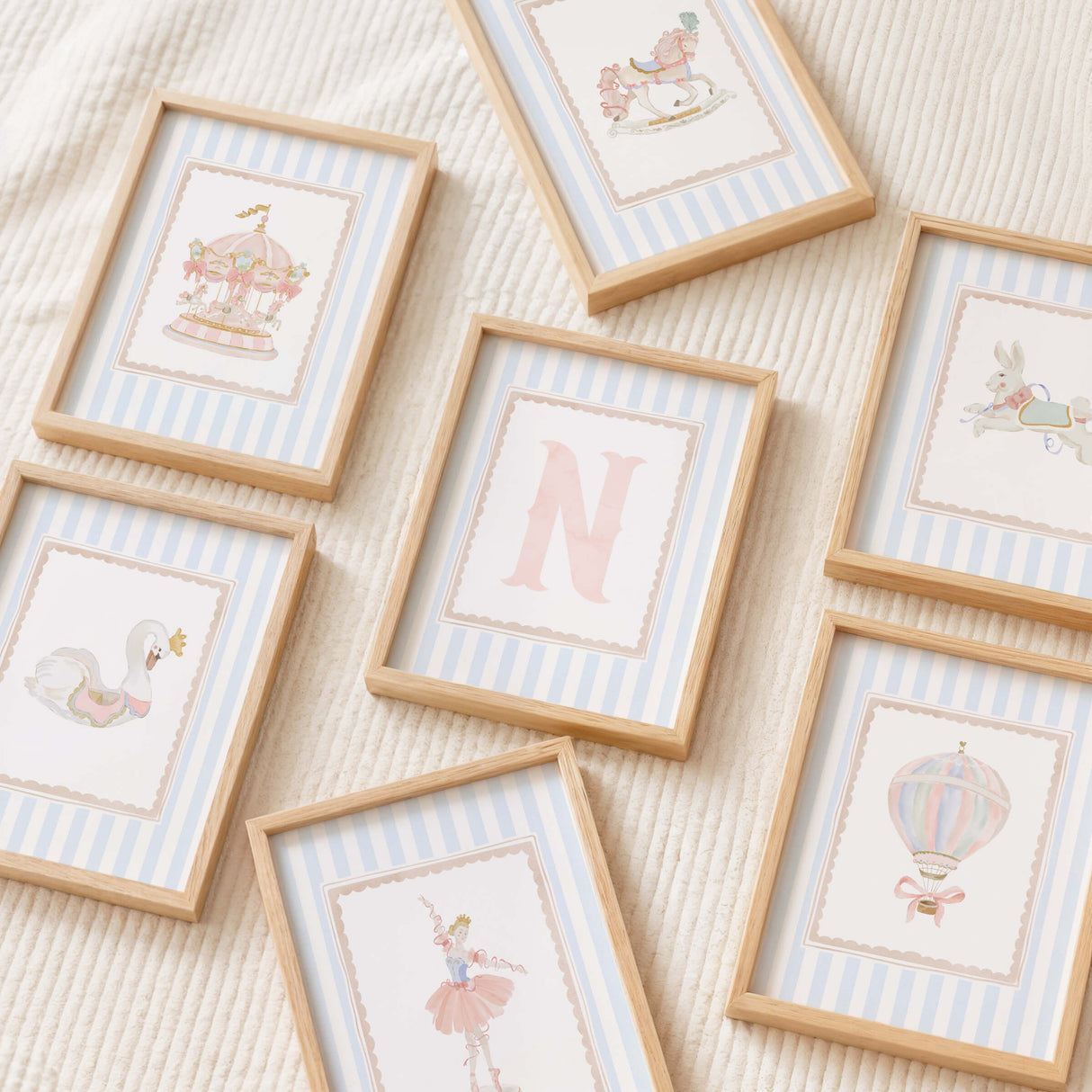 Pastel pink ABC letter printable digital nursery art set for baby room decor