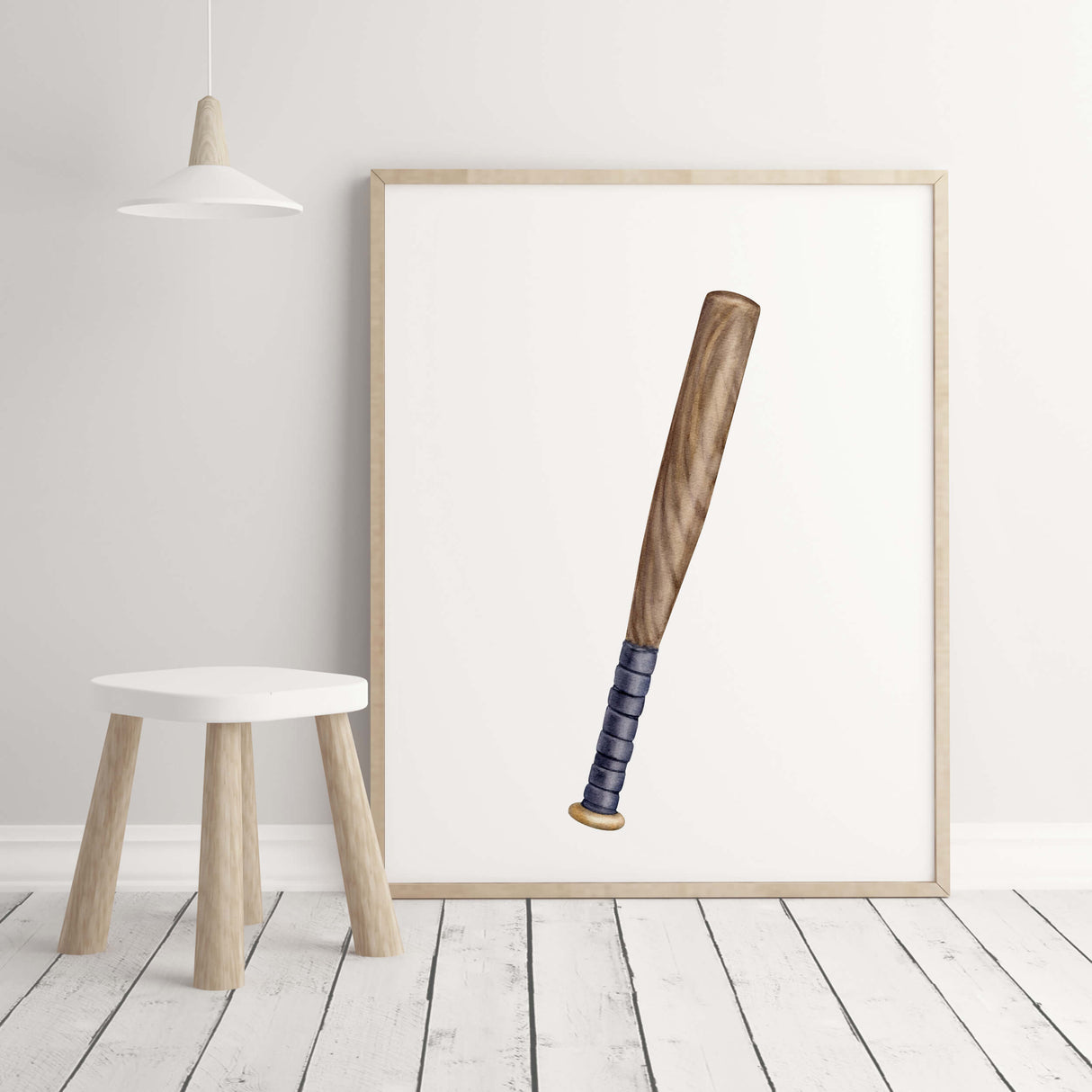Watercolor baseball nursery print with bat for baby boys room decor, toddler room decor, baseball nursery decor, sport nursery decor, kids room decor.