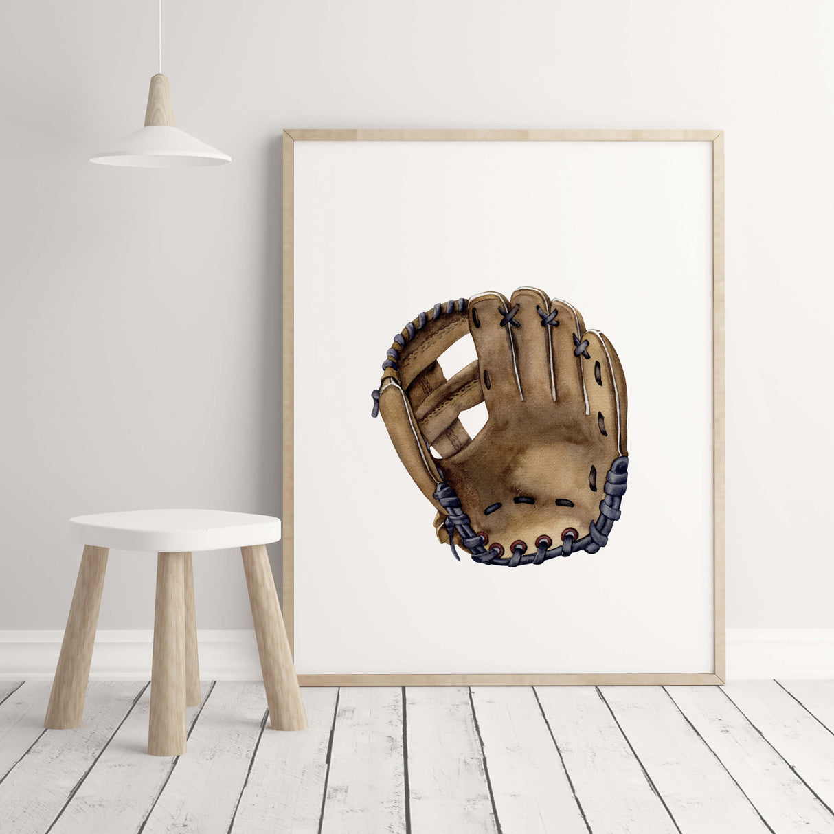 Watercolor baseball nursery print with gloves for baby boys room decor, toddler room decor, baseball nursery decor, sport nursery decor, kids room decor.