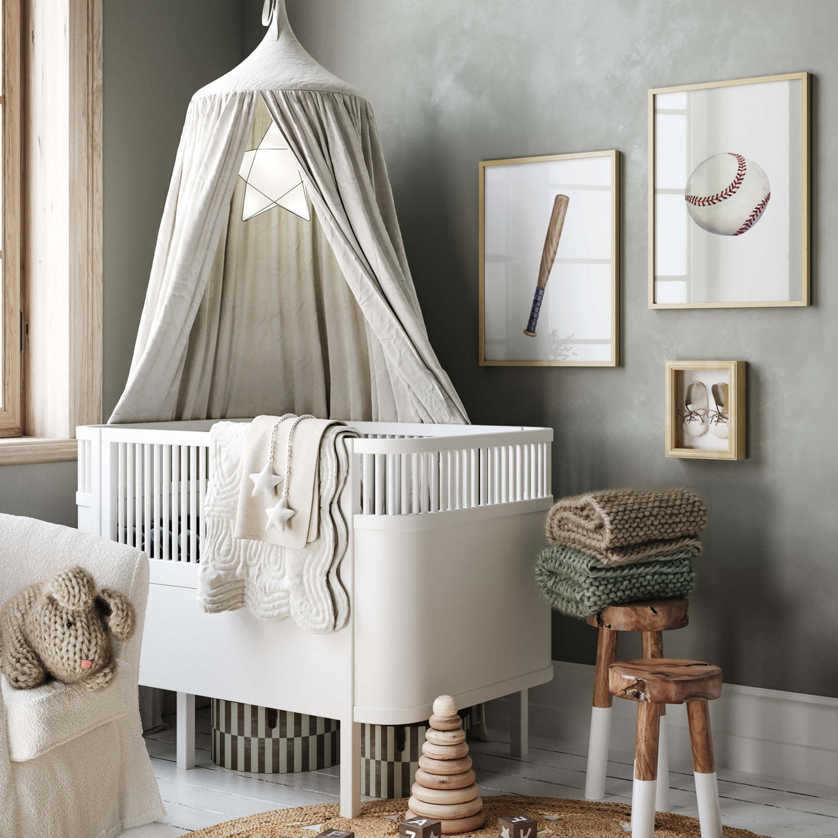 Watercolor baseball nursery poster with ball, bat for baby boys room decor, toddler room decor, baseball nursery decor, sport nursery decor, kids room decor.