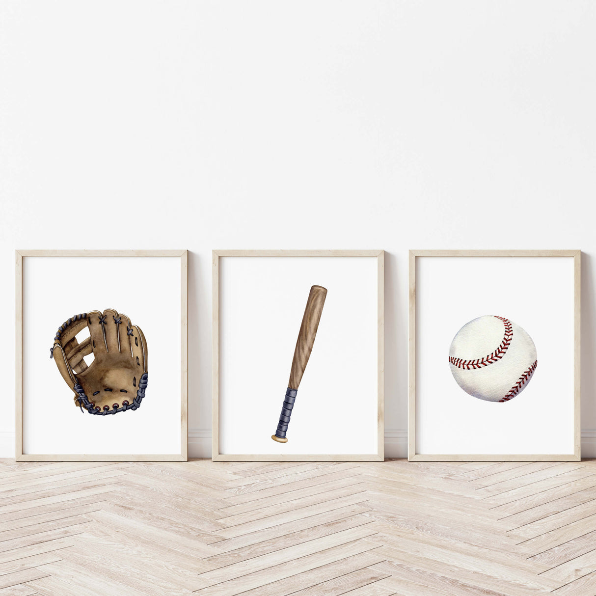 Watercolor baseball nursery print with ball, bat, gloves for baby boys room decor, toddler room decor, baseball nursery decor, sport nursery decor, kids room decor.