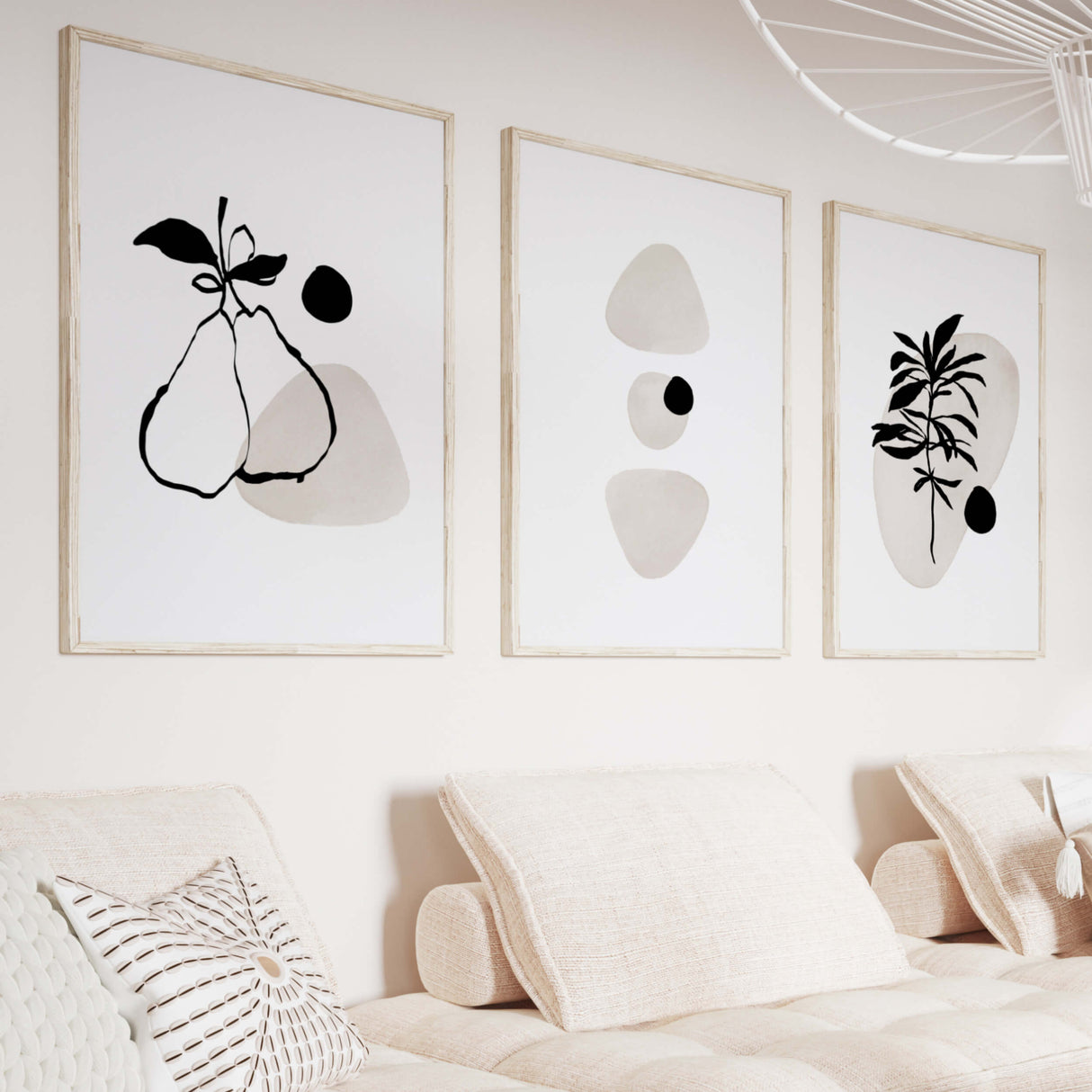 Watercolor abstract print in stone white, beige and black colors for neutral home decor, minimalist home decor, abstract home decor, white home decor, beige home decor, wabi sabi home decor.