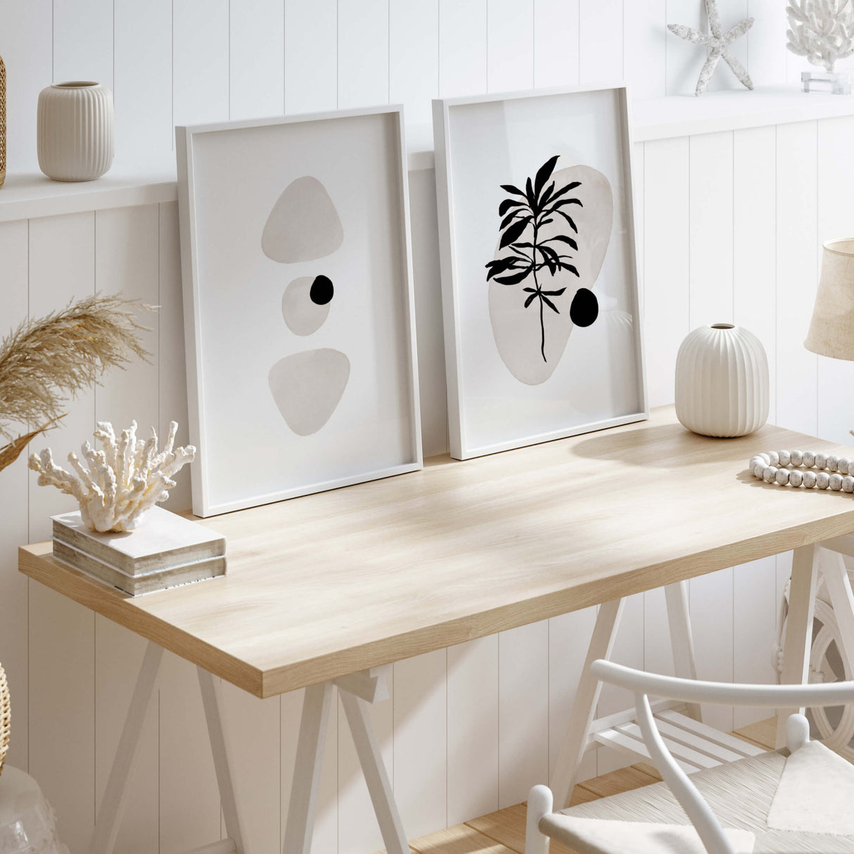 Watercolor abstract print in stone white, beige and black colors for neutral home decor, minimalist home decor, abstract home decor, white home decor, beige home decor, wabi sabi home decor.