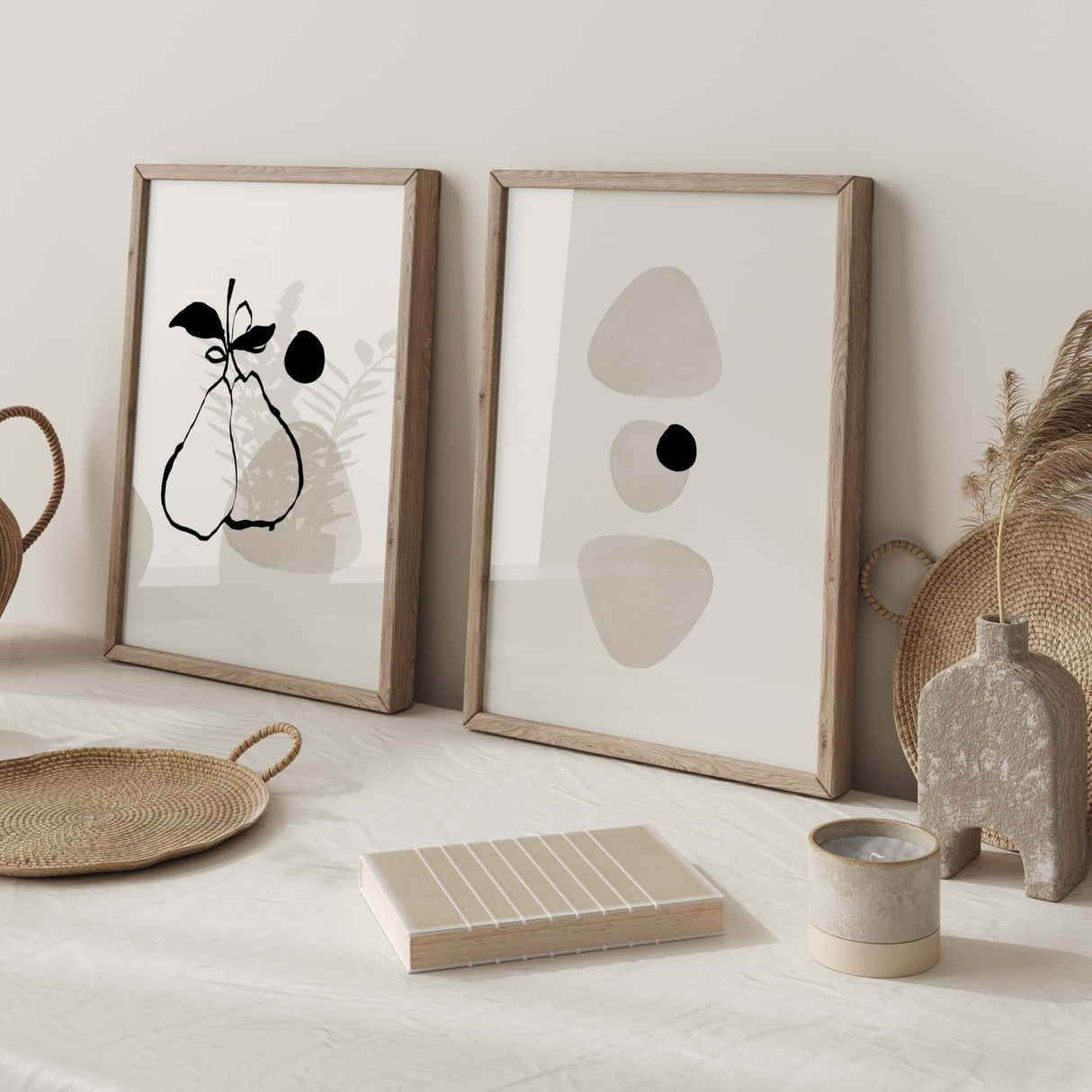 Watercolor abstract print in stone white, beige and black colors for neutral home decor, minimalist home decor, abstract home decor, white home decor, beige home decor, wabi sabi home decor.