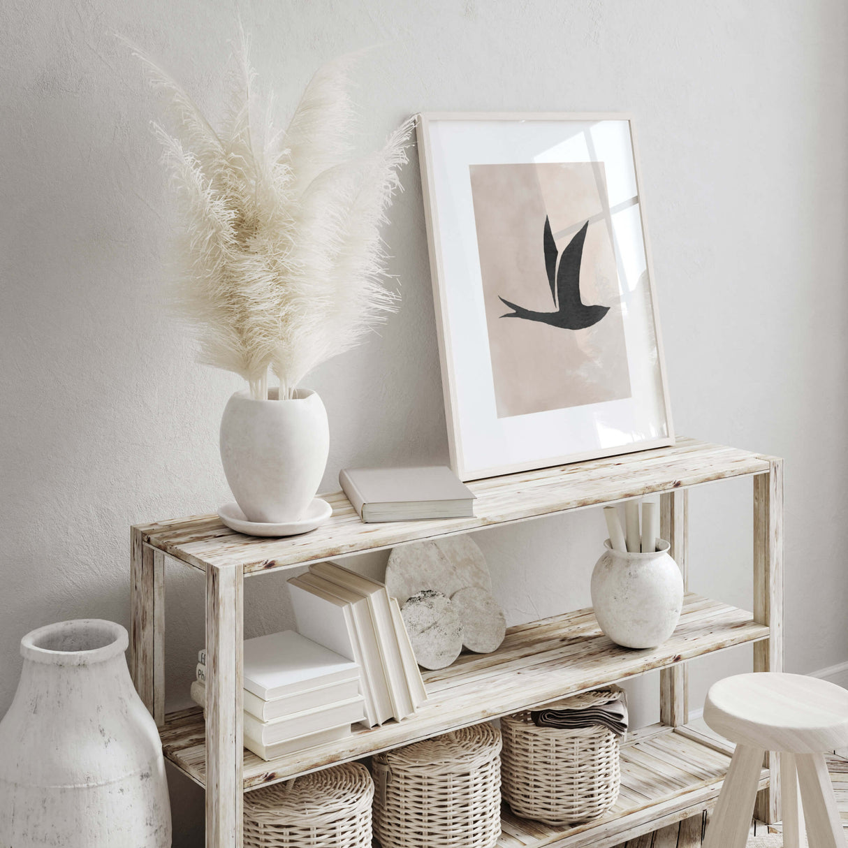 Set of 3 watercolor wabi-sabi black bird print with beige background for wabi sabi home decor, minimalist home decor, beige home decor